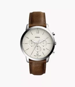 Fossil Analog Off-White Dial Brown Band Men's Stainless Steel Watch-FS5380