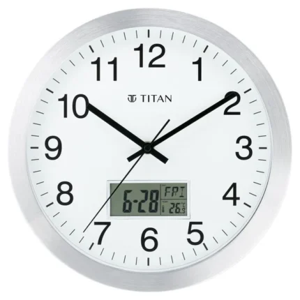 Titan Metallic Anadigi Wall Clock White Dial with Digital Display - 30 cm x 30 cm (Medium) NSW0021MC03A