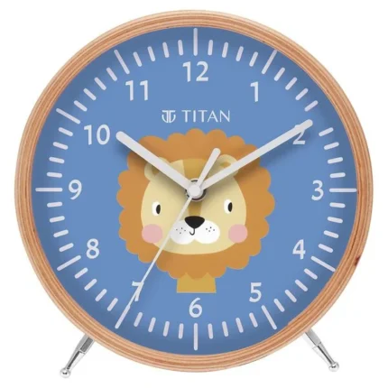 Titan Wooden Shelf Clock for Kids with a Lion Cartoon Print on Dial NST0004WA02