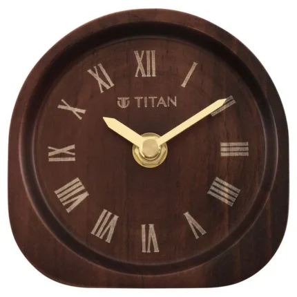 Titan Wooden Table Clock Dark Brown Dial with Silent Sweep Technology NST0003WA02
