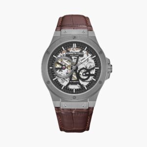 Kenneth Cole Men’s Skeleton Automatic Watch with Leather Strap – KCWGX0063901MN