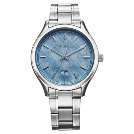 Titan Palette of Time Blue Dial Quartz Analog Date Stainless Steel Watch for Men NT10033SM01