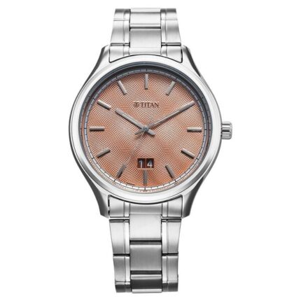 Titan Palette of Time Orange Dial Quartz Analog Date Stainless Steel Watch for Men NT10033SM04