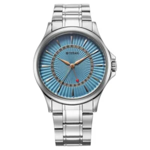Titan Karishma Blue Dial Quartz Analog Date Stainless Steel Watch for Men 10038SM01