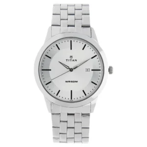 Titan NT1584SM03 White Dial Analog Men’s Watch with Stainless Steel Strap