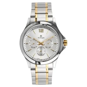 Titan NT1698BM01 Silver Dial Multifunction Quartz Watch with Stainless Steel Strap for Men