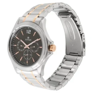 Titan NT1698KM01 Brown Dial Multifunction Quartz Watch with Stainless Steel Strap for Men