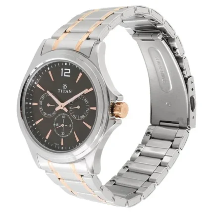 Titan NT1698KM01 Brown Dial Multifunction Quartz Watch with Stainless Steel Strap for Men
