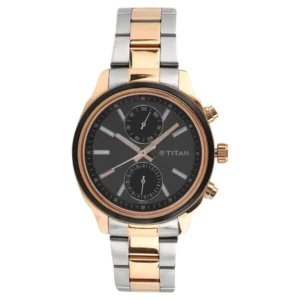 Titan NT1733KM03 Metropolitan Luxe Black Dial Multifunction Men’s Watch with Two-Tone Stainless Steel Strap