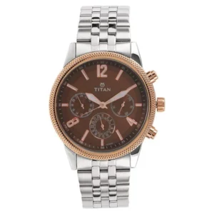Titan Workwear Multifunction Brown Dial Stainless Steel Watch for Men NS1734KM03