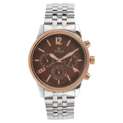 Titan Workwear Multifunction Brown Dial Stainless Steel Watch for Men NS1734KM03