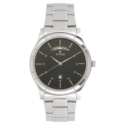 Titan Workwear Black Dial Analog Day Date Stainless Steel Watch for Men NT1767SM02