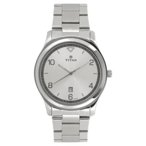 Titan NT1770SM01 White Dial Analog with Date Men’s Watch with Stainless Steel Strap