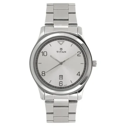 Titan NT1770SM01 White Dial Analog with Date Men’s Watch with Stainless Steel Strap