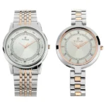 Titan NT17692589KM01 Silver Dial Couple Watch Set with Stainless Steel Straps