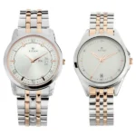 Titan NT17742565KM01 Silver Dial Couple Watch Set with Day-Date and Stainless Steel Straps