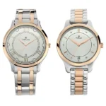 Titan NT17752481KM01 Couple Watch Set with Silver Dial and Two-Toned Stainless Steel Strap