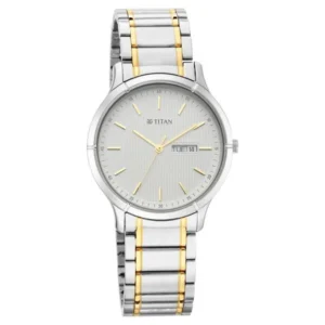 Titan NT1775BM02 Lagan White Dial Analog Day Date Men’s Watch with Two-Tone Stainless Steel Strap