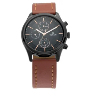 Titan Workwear Multifunction Black Dial Brown Leather Watch for Men NT1805NL01