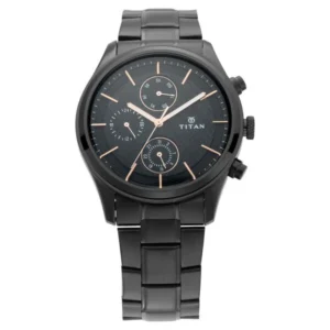 Titan NT1805NM01 Workwear Black Dial Multifunction Quartz Watch with Black Metal Strap for Men