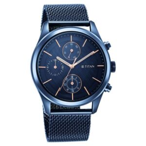 Titan NT1805QM02 Neo Splash Blue Dial Multifunction Quartz Men’s Watch with Mesh Strap