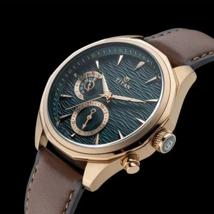 Titan NT1829QL01 Maritime Green Dial Multifunction Watch with Brown Leather Strap for Men