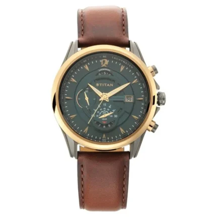 Titan NT1830KL02 Maritime Pro Chronograph Blue Dial Watch with Black Leather Strap for Men