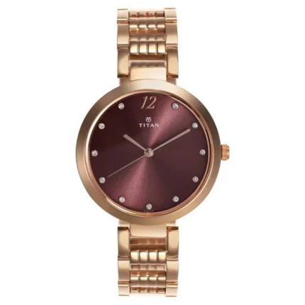 Titan NT2480WM02 Sparkle Watch with Purple Dial and Rose Gold Stainless Steel Strap