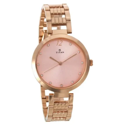 Titan NT2480WM03 Sparkle Watch with Pink Dial and Rose Gold Stainless Steel Strap