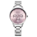 Titan Razzle Dazzle Pink Dial Quartz Analog Day and Date Silver Stainless Steel Watch for Women 2648SM13