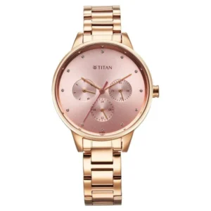 Titan Razzle Dazzle Pink Dial Quartz Analog Day and Date Rose Gold Watch for Women 2648WM08