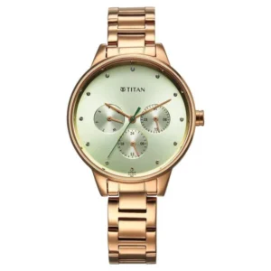 Titan Razzle Dazzle Green Dial Quartz Analog Day and Date Rose Gold Watch for Women 2648WM09