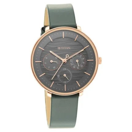 Titan NT2651WL02 Black Dial Women’s Multifunction Watch with Leather Strap