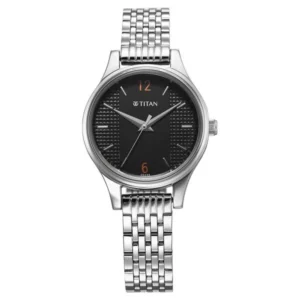 Titan NT2679SM02 Women’s Analog Watch with Black Dial and Silver Stainless Steel Strap