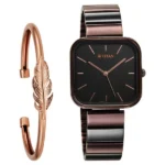 Titan NT2715KM01F Women’s Watch with Black Dial and Two-Toned Stainless Steel Strap