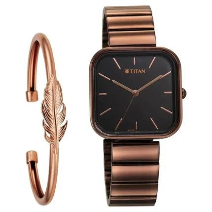 Titan NT2715QM01F Women’s Watch with Black Dial and Stainless Steel Strap