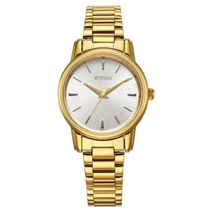 Titan NT2760YM01 Women’s Watch with Silver Dial and Golden Stainless Steel Strap