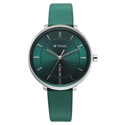 Titan Neo Green Dial Women’s Watch with Green Leather Strap – 2763SL02