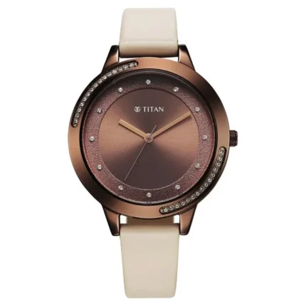 Titan Razzle Dazzle Brown Dial Quartz Analog Leather Strap Watch for Women 2764QL01