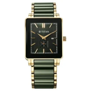 Titan 90013KD05 Men’s Watch with Green Dial and Steel Ceramic Strap