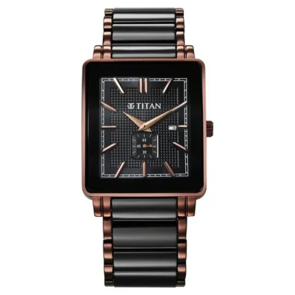 Titan 90013KD06 Men’s Watch with Black Dial and Steel Ceramic Strap