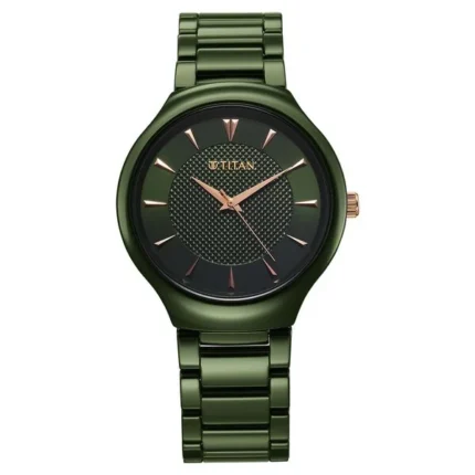 Titan Regalia Ceramics Green Dial Quartz Analog Ceramic Strap Watch for Men 90014KC03