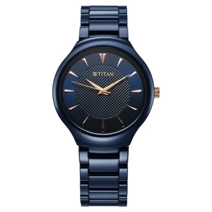 Titan Regalia Ceramics Blue Dial Quartz Analog Ceramic Strap Watch for Men 90014KC04