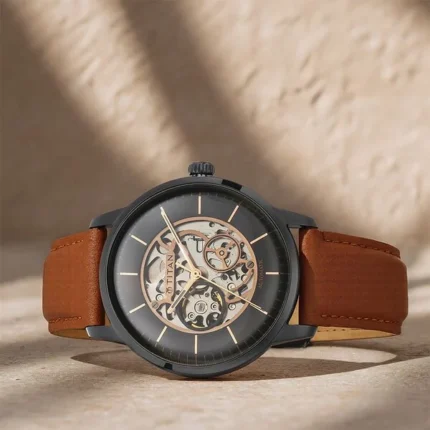 Titan Automatic Black Dial Tan Leather Strap Watch for Men NT90110NL01