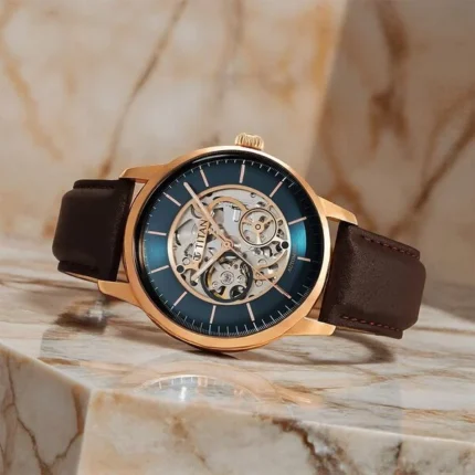 Titan NT90110WL04 Skeletal Automatic Watch with Blue Dial and Brown Leather Strap for Men