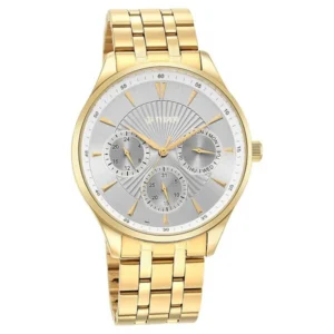 Titan NT90127YM04 Silver Dial Multifunction Quartz Men’s Watch with Golden Strap