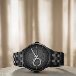 Titan Mechanical Black Dial Black Stainless Steel Watch for Men NT90140QM02