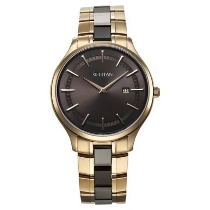 Titan Slim Ceramic Fusion Grey Dial Quartz Analog with Date Stainless Steel Watch for Men 90142KD02