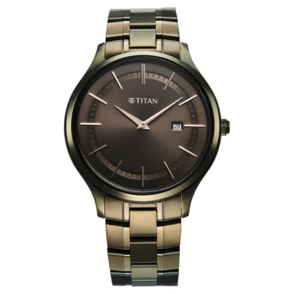 Titan NT90142QM07 Brown Dial Men’s Watch with Two-Tone Stainless Steel Strap