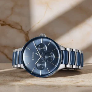 Titan Ceramic Fusion Blue Dial Dual Tone Stainless Steel Watch for Men NT90148KD02